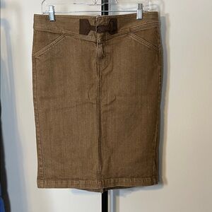 EUC Lauren Ralph Lauren sz 6 palamino buckle brown denim jean mid rise skirt